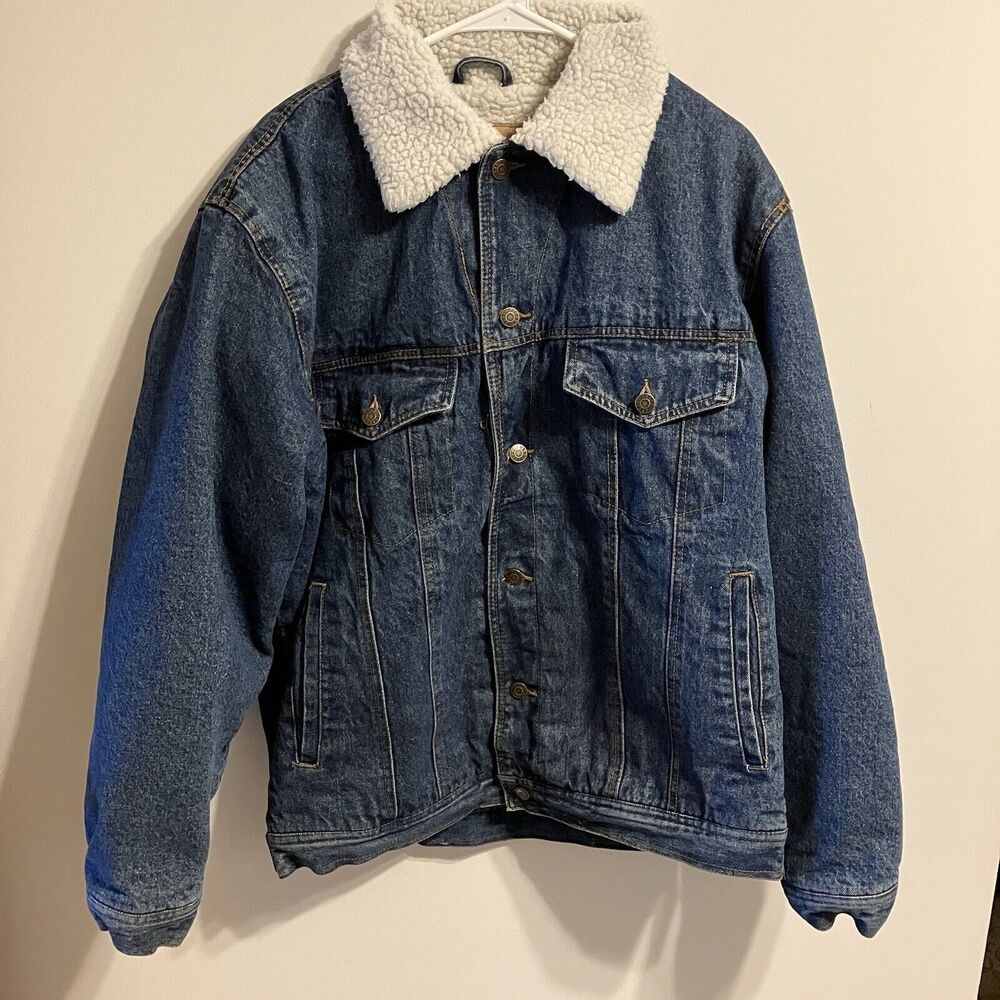 Oscar Jeans Sherpa Denim Jean Trucker Jacket Mens Size 2XL‎ Vintage Cabincore